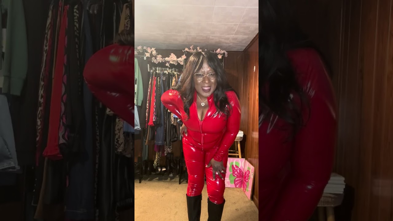 Red shiny catsuit(vinyl, latex,pvc ?)#catsuit