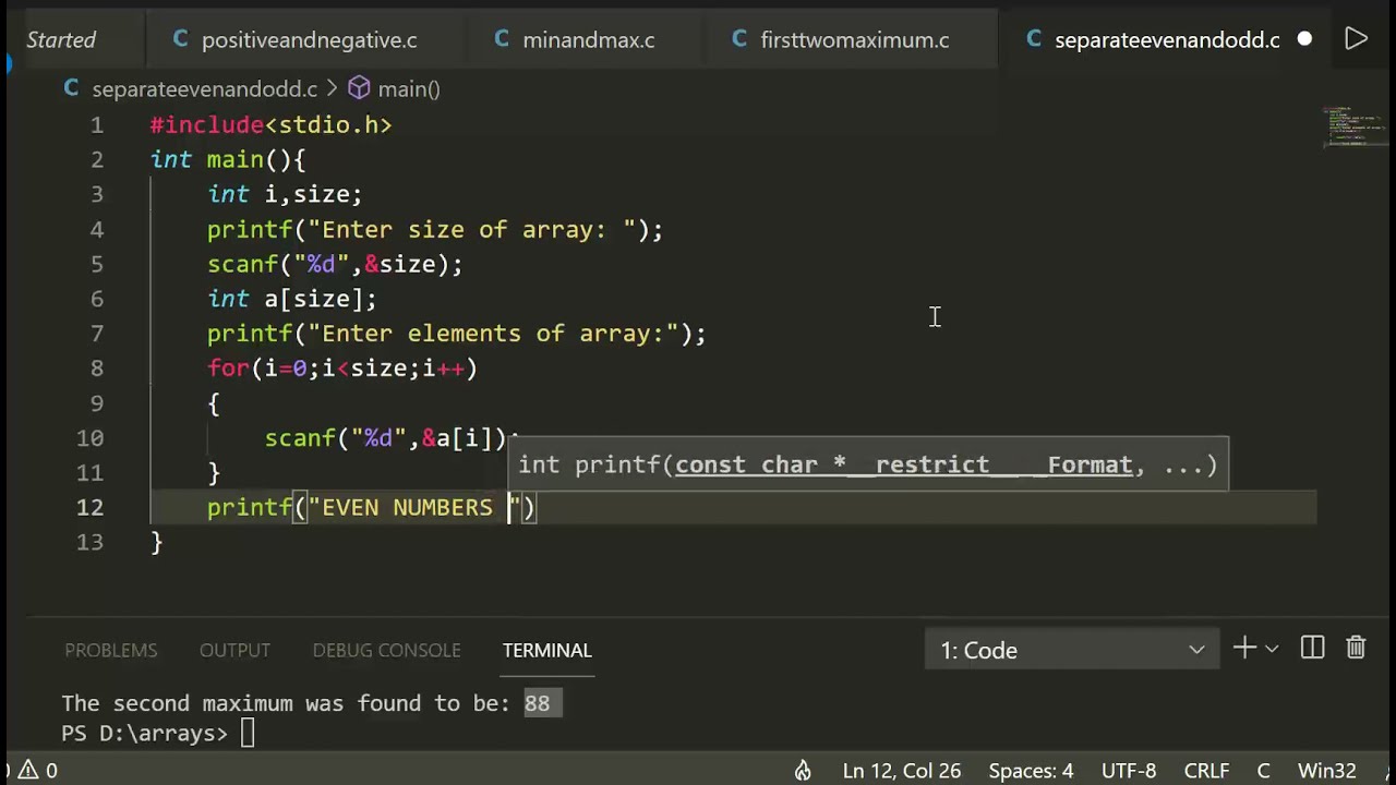 Separate odd and even numbers from array | array in C