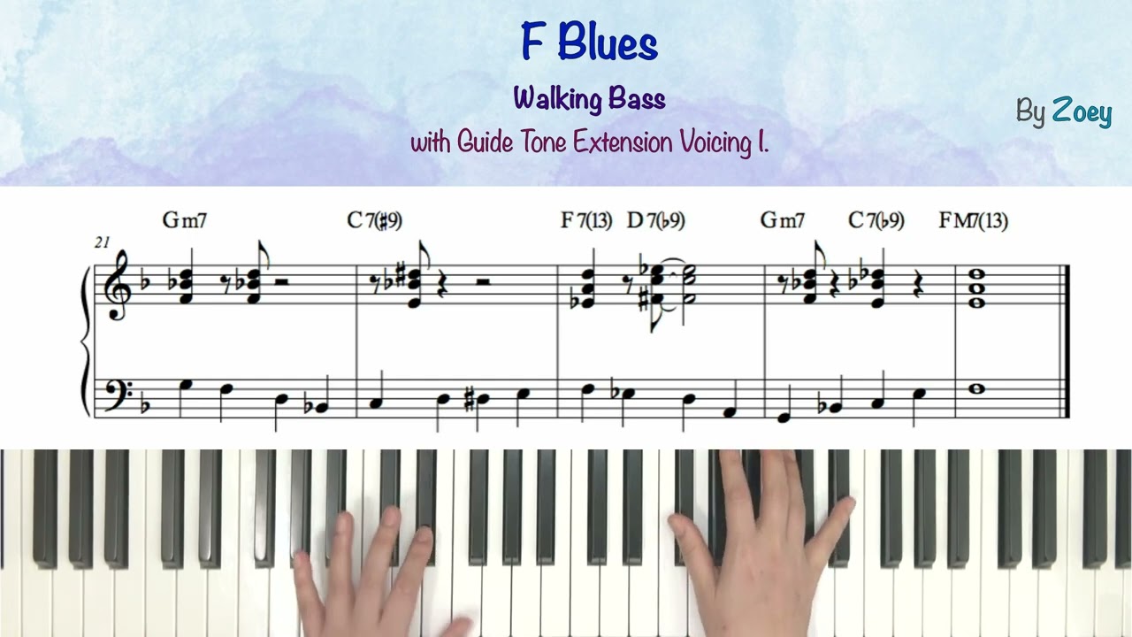 [Blues] F Blues Walking Bass III. (W/ Backing Track Exercise)