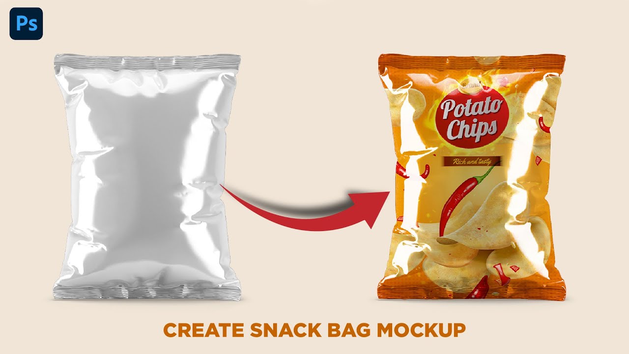 ✅ Photoshop Tutorial: How to Create a Snack Bag Mockup for Beginners + Free Project File