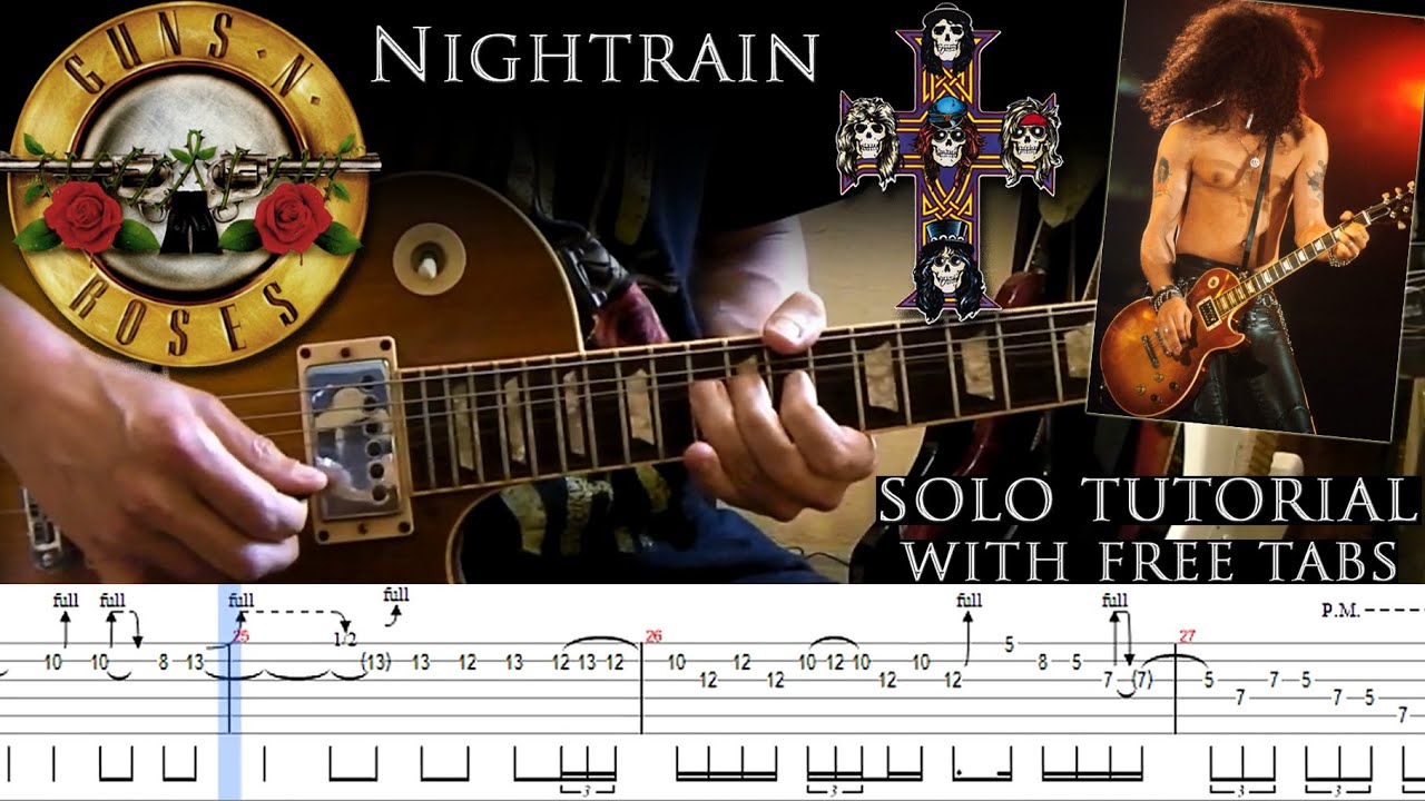Guns N' Roses - Nightrain outro solo lesson (with tablatures and backing tracks)