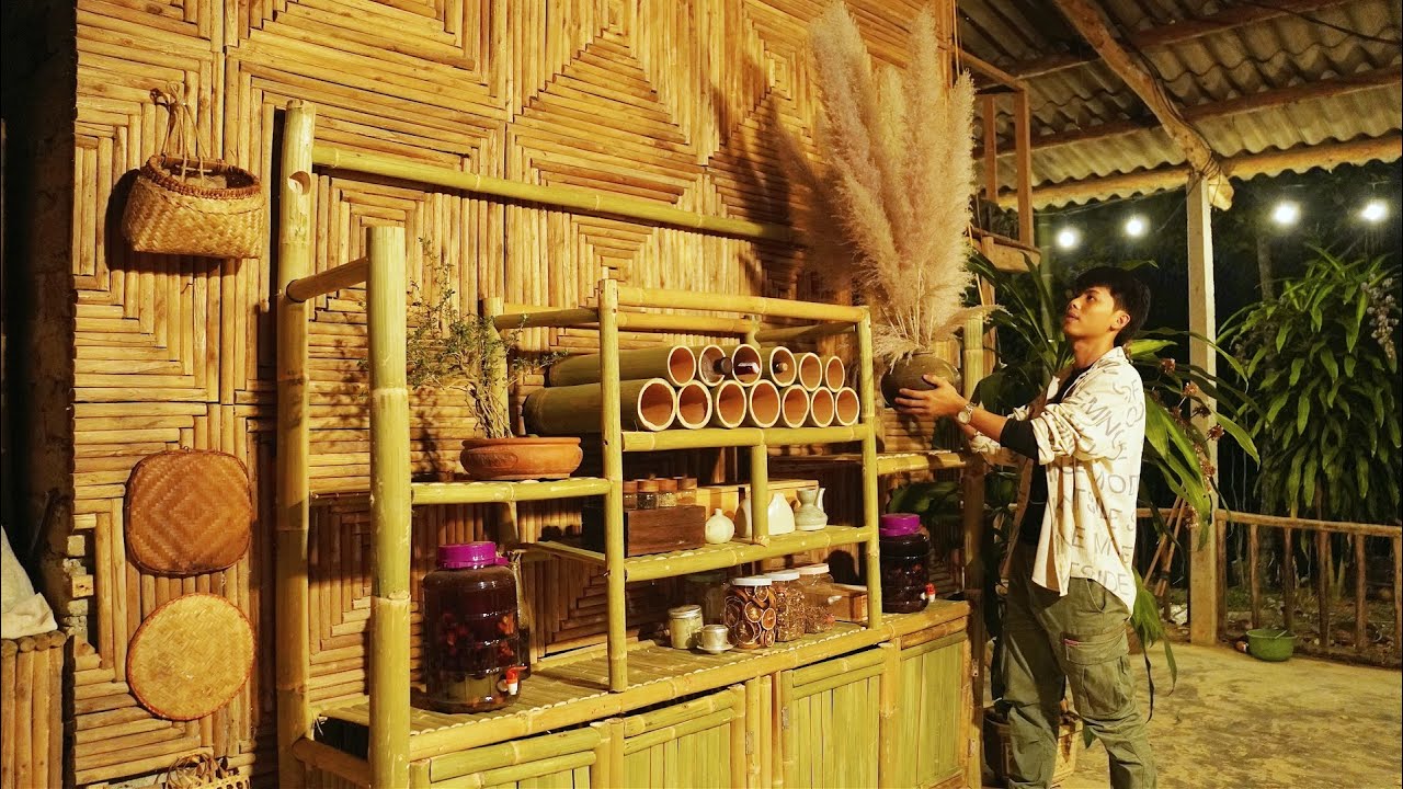 Build A Small, Cozy Kitchen. A Rustic Cabinet Made From Natural Materials