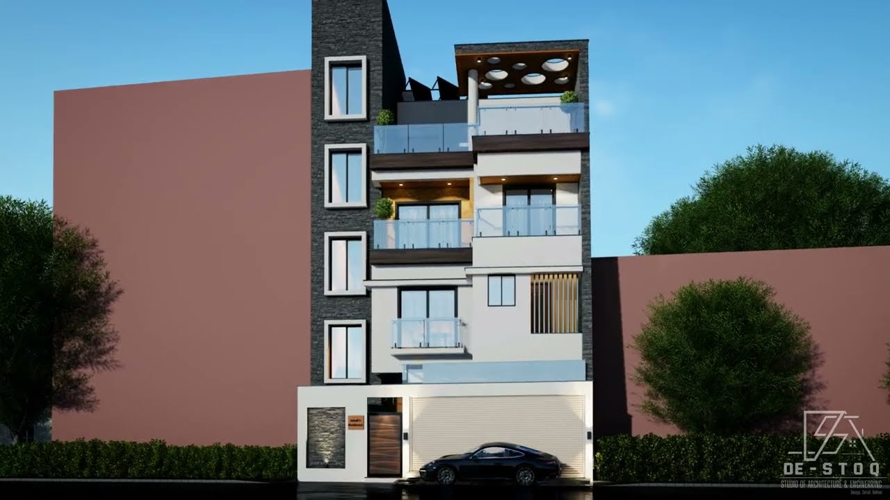 Luxury house elevation | Exterior 3D design for Residence at Nolambur chennai | DE - STOQ studio