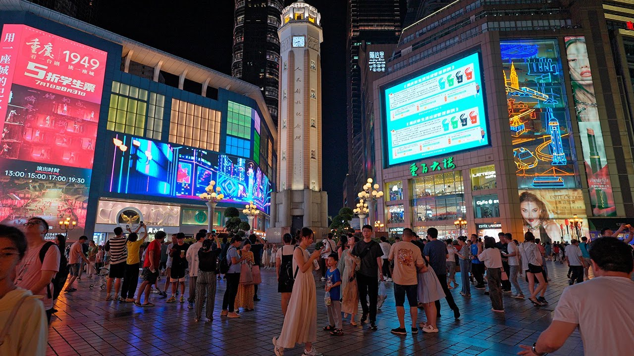 [4K] Night walk in Chongqing, China. Jiefangbei Pedestrian Street.