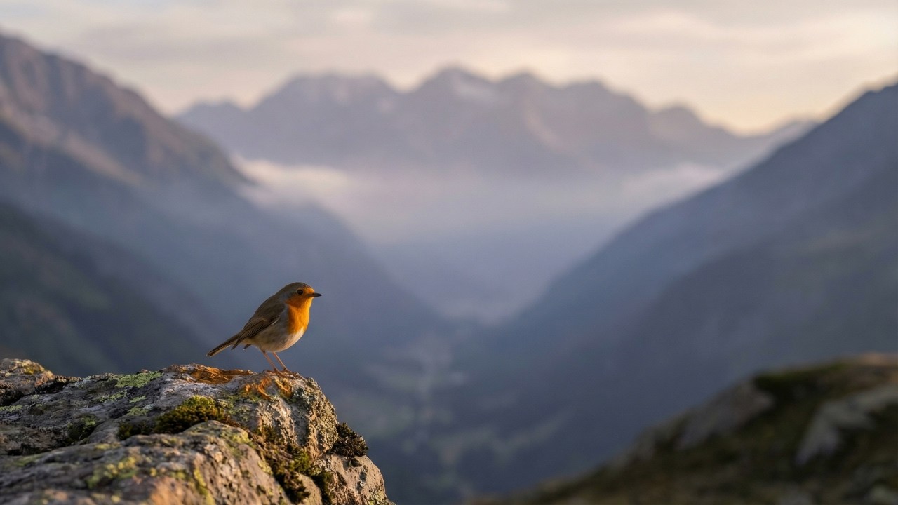 Alpine Valley Bird Chirping at Sunrise – 1 Hour – TV Background