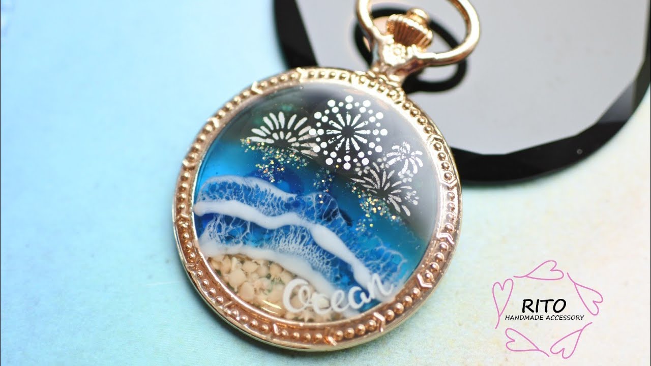 海辺から見る花火大会〜UVレジン〜ハンドメイド、りと、RITO、セリア、100均、花火、海塗り、海、夏、作り方