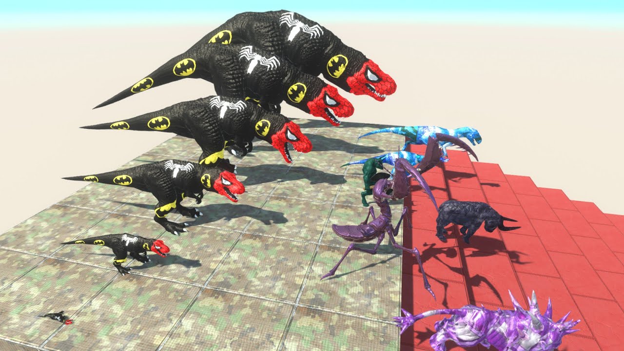 Colored Different Size Carnivorous Dinosaurs Stair Race -Animal Revolt Battle Simulator