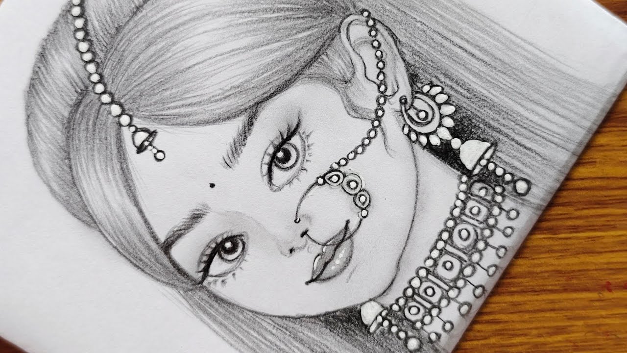 How to draw a Traditional girl with beautiful hairstyle | Jewellery design | girl drawing