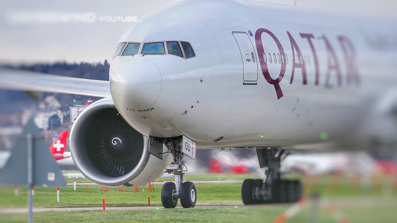 Boeing B777 Qatari  Slow-Motion Action January 2023 Zurich Airport