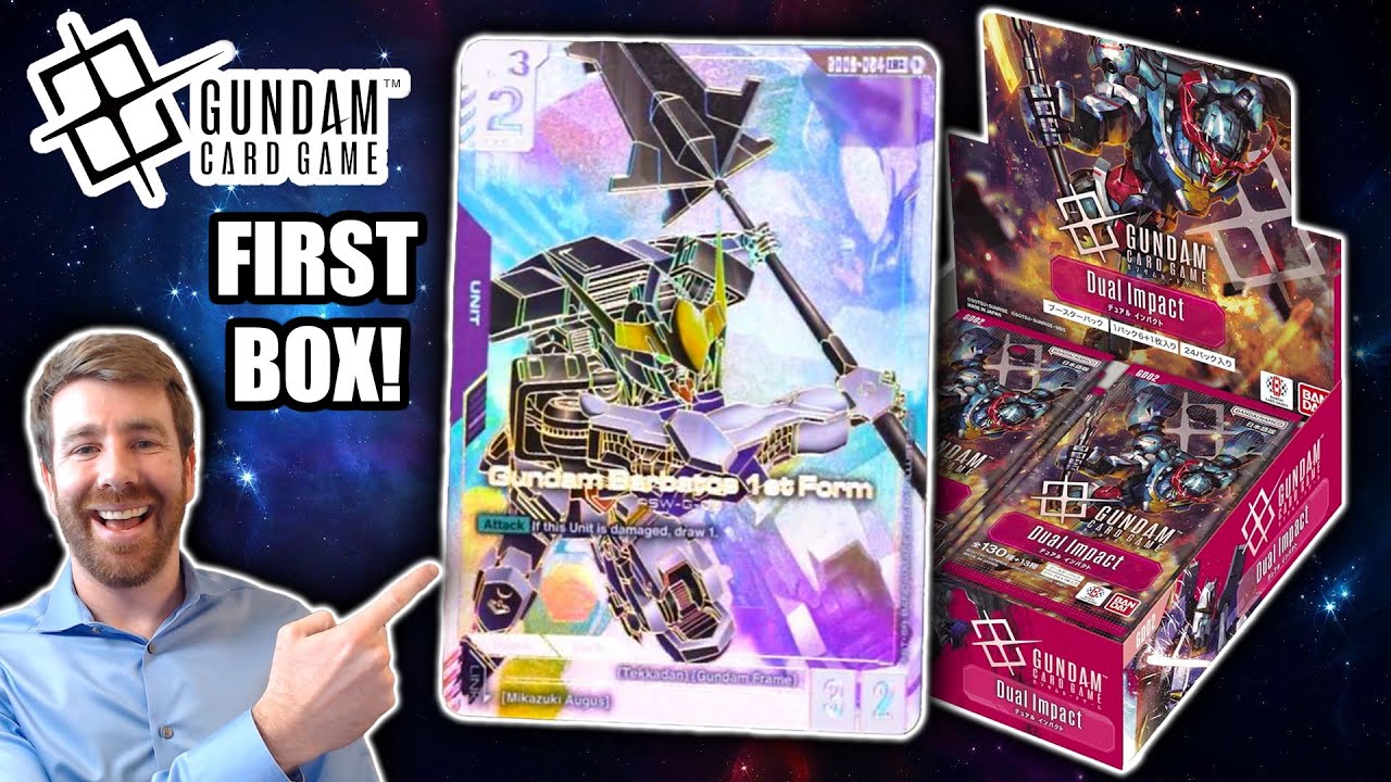 Открытие коробки с усилителем Dual Impact для карточной игры Barbatos Hunting! Gundam