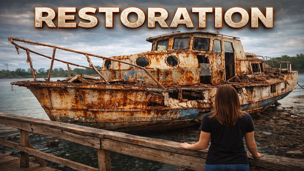 This man transformed an abandoned boat sitting in an old harbor into a large yacht. PART 1