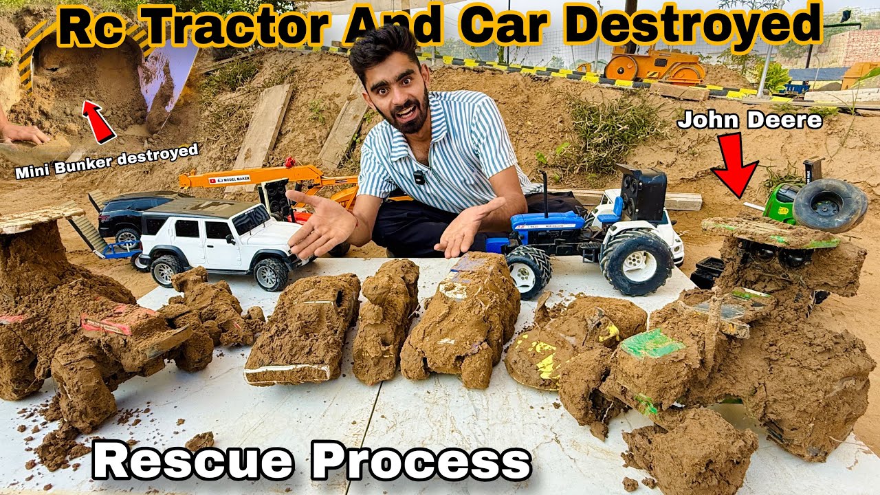 Mini Bunker destroyed 😱Rc Tractor and Car rescue project. Washing Rc Tractor and Cars @Aakash946 