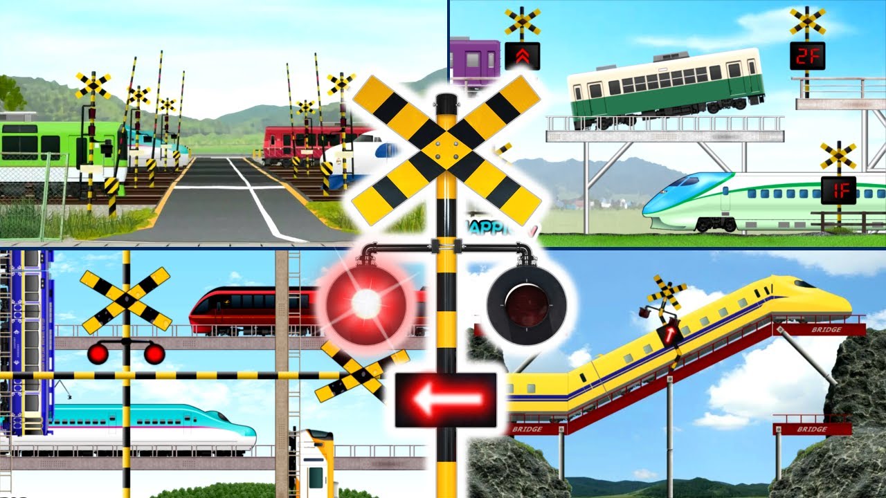 踏切カンカン総集編 #4　～電車と新幹線の交通整理編～ / Train & Railroad Crossing All Anime #4 - Traffic Control -
