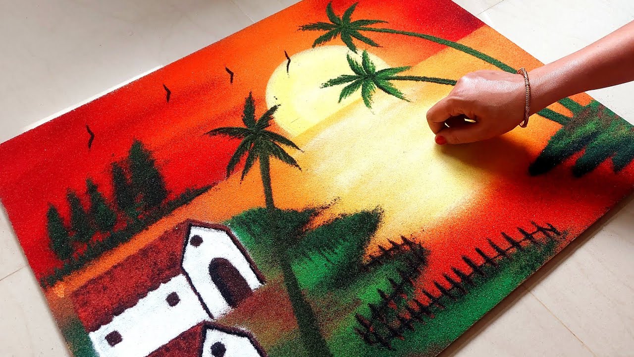 Nature Poster Rangoli Designs For Diwali | Scenery Rangoli | 3 D Nature Rangoli | निसर्ग रांगोळी