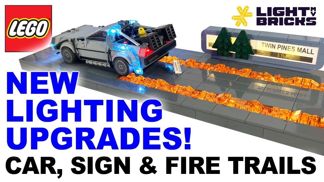 LIGHTING UPGRADES: Delorean, Twin Pines sign & Fire Trails - Lego Back to the Future display (77256)