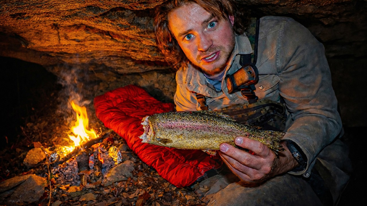 Solo Camping Under a Rock, Hunting, Fishing & Trapping