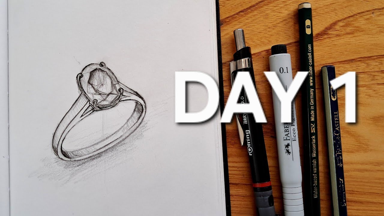 Day 1 : How to sketch a classic oval ring in step by step tutorial