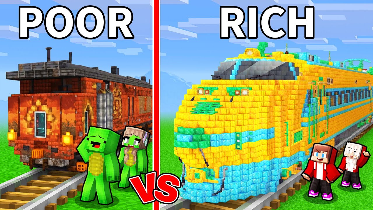 JJ and Mikey: POOR vs RICH Train Family Battle in Minecraft - Maizen