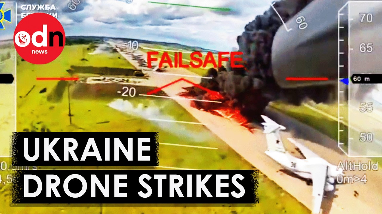 Newly Released Footage of Ukraine's Surprise Drone Attack on Russian Bombers