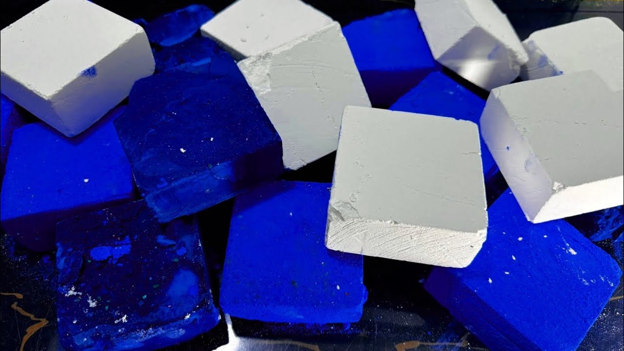 56 Buttery Soft Deep Dyed Blue and White Gym Chalk ASMR Crushing | Oddlysatisfying Sleepaid Therapy