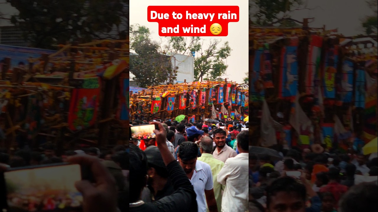 Huskur Jatre 2025 🚨 | Tallest Chariot Collapses Due to Heavy Rain & Storm ⛈️ #HuskurJatre2025 #sad