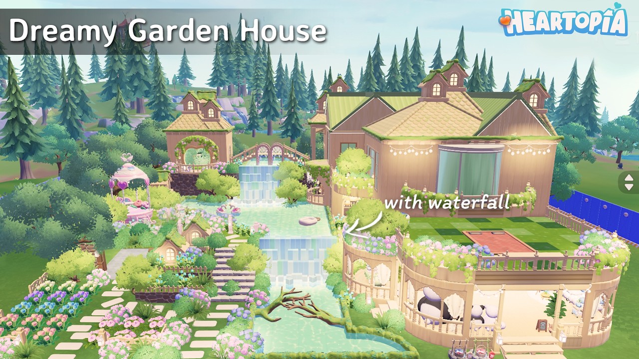 Dreamy Garden House with Waterfall | Full Long Build | Heartopia