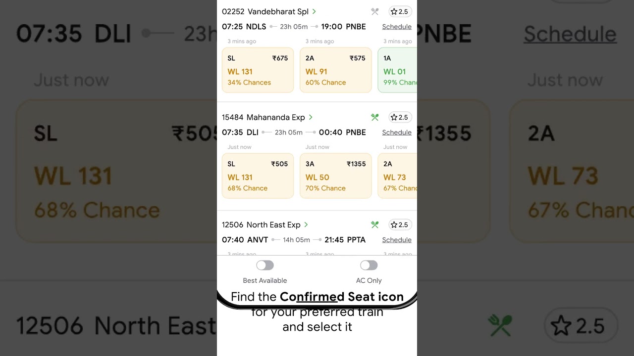 Find a confirmed train ticket options on Confirmtkt! #AlternateOptions #SameTrain