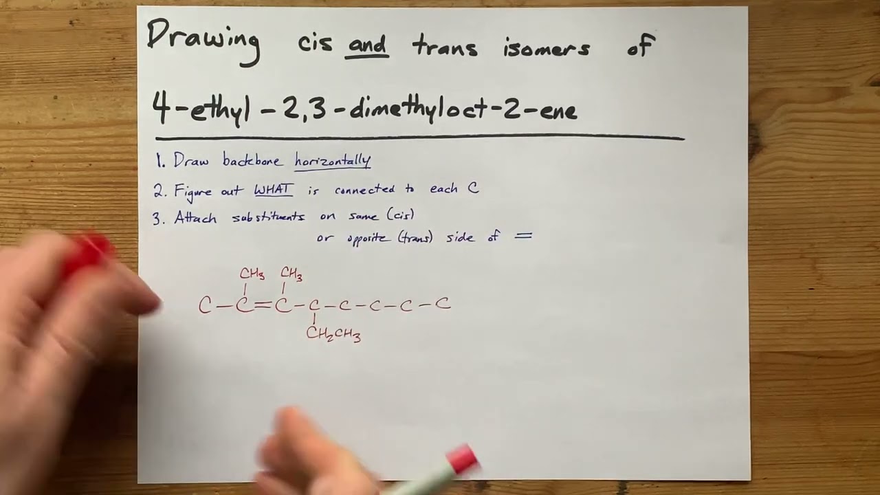 Draw the cis and trans isomers of 4-ethyl-2,3-dimethyloct-2-ene