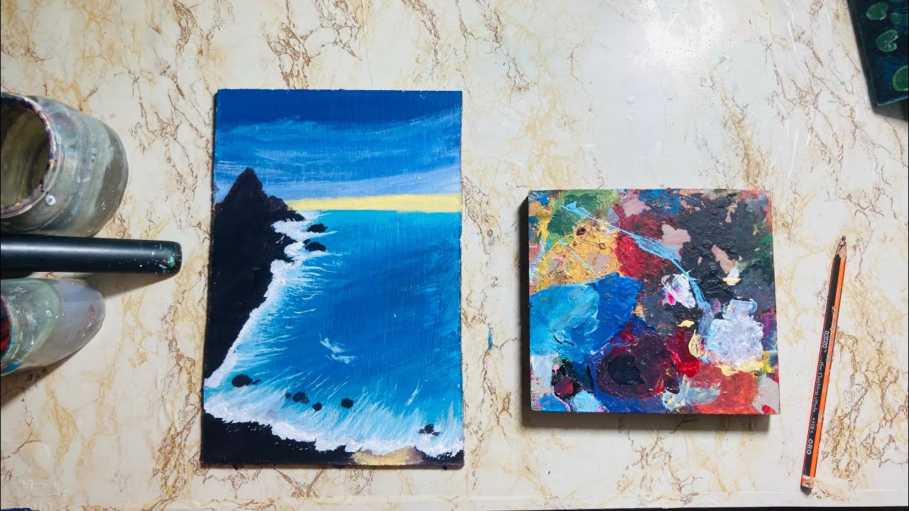 Acrylic Seascape Painting 🌊 | Ocean Waves & Cliffs | Relaxing Art Video