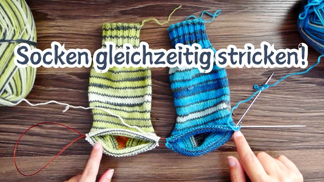 2 Socken auf einer Rundstricknadel stricken! | Socken mit Käppchenferse und Bandspitze