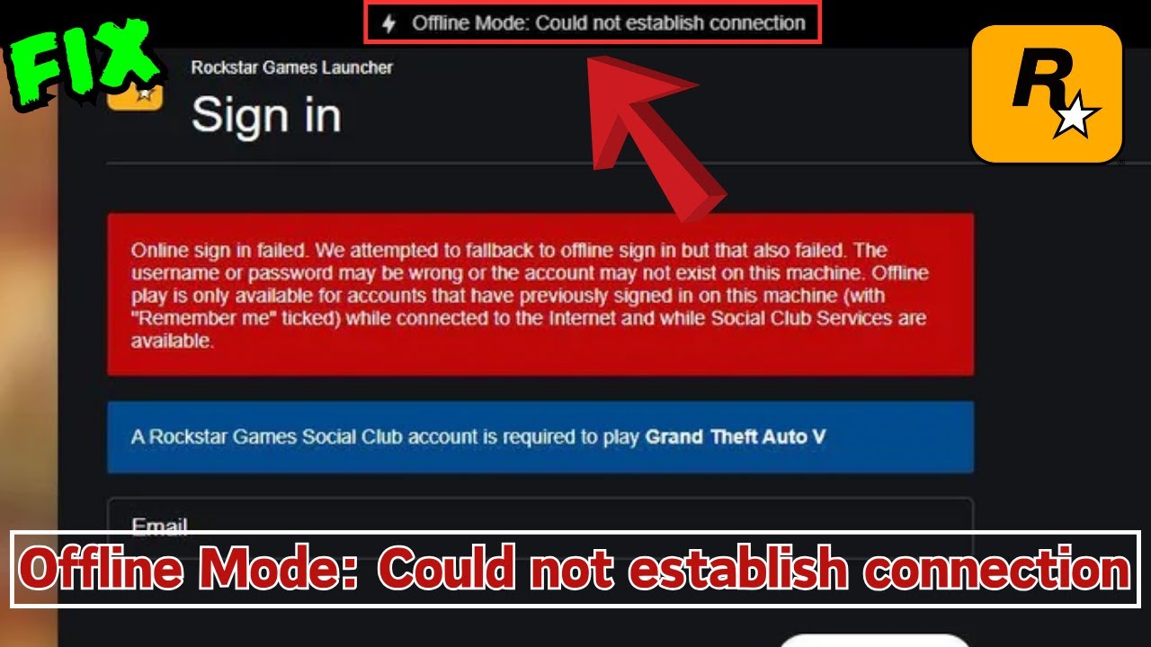 Rockstar games launcher offline mode could not establish connection Fix