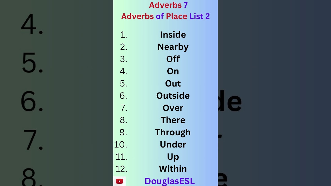 Adverbs 7 Adverbs of Place List 2 