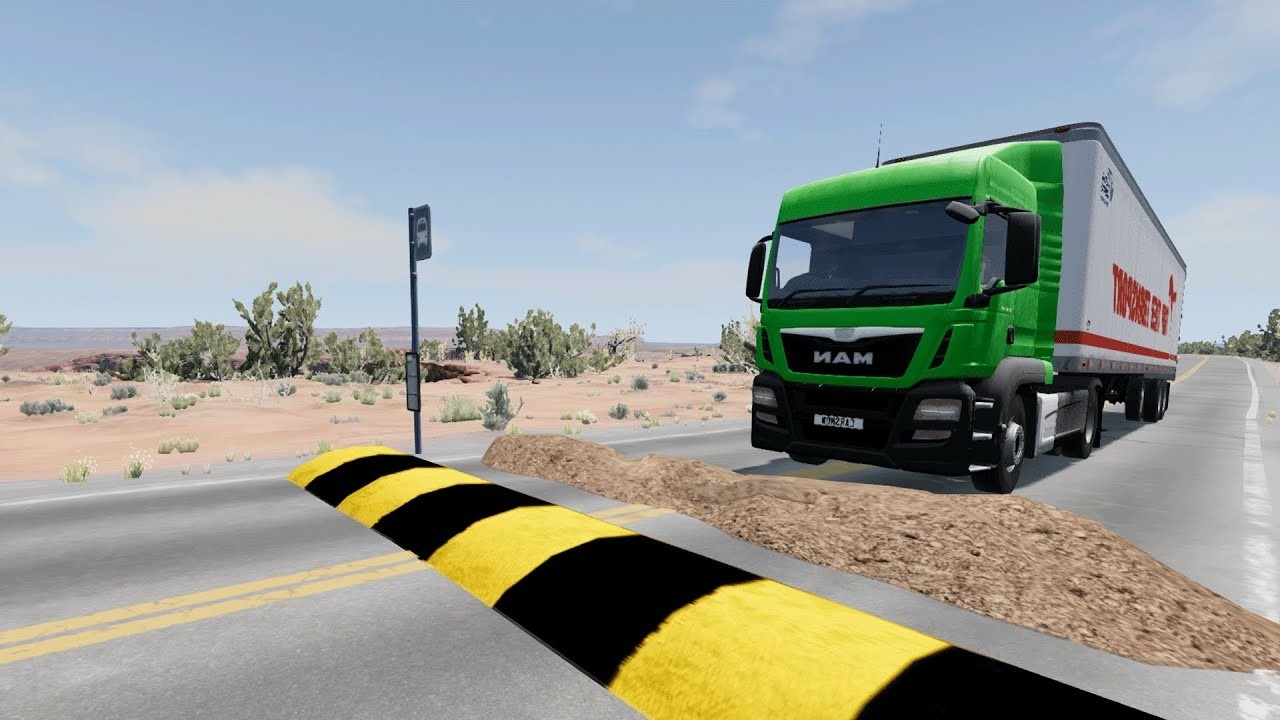 Trucks Cars Vs Massive Speed Bumps – Cars Vs Upside Down Speed Bump - BeamNG Drive
