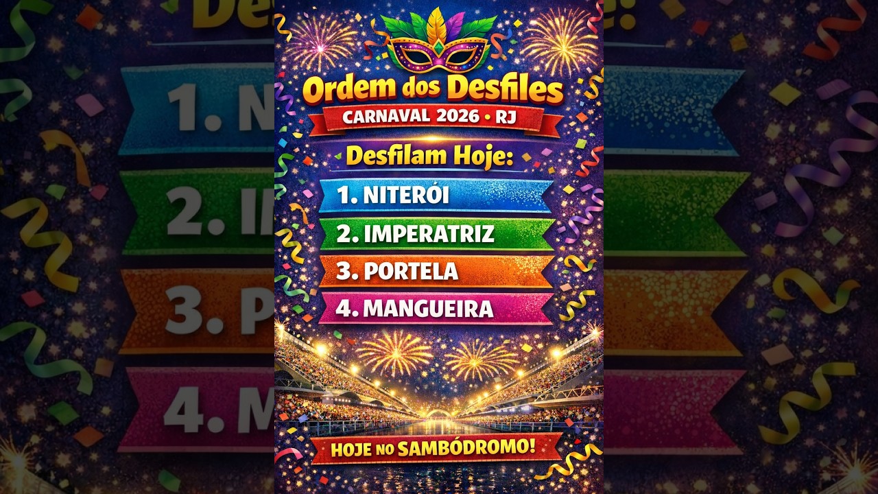 Carnaval RJ 2026: Ordem dos Desfiles de Hoje 🔥 Veja as Escolas (15/02)