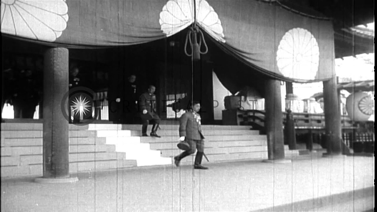 Japanese Emperor Hirohito and Empress Kojun depart the Yasukuni Shrine in Tokyo a...HD Stock Footage