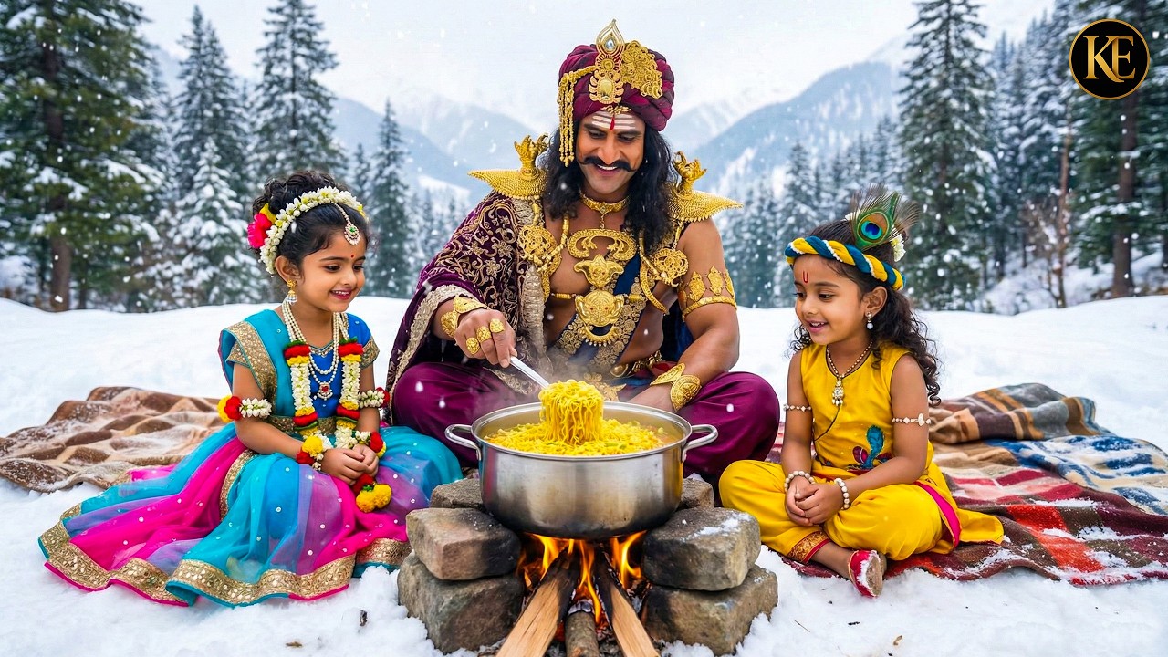 कान्हा और राधा ने कंस मामा के साथ बर्फ में बैठकर मैगी बनाई।  ||YMKN || Shree Krishan