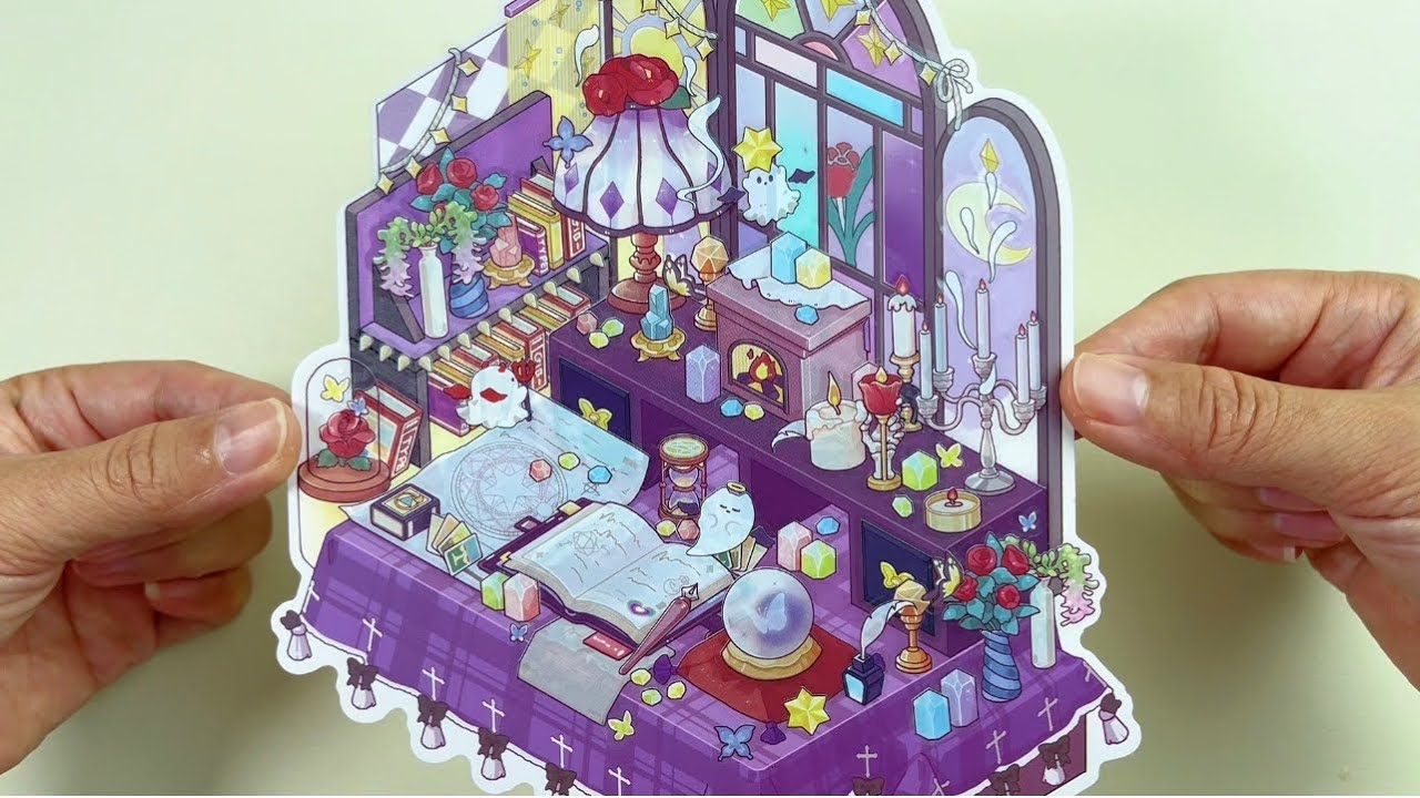 [ASMR]DIY a purple magic tarot bookstore with stickers~