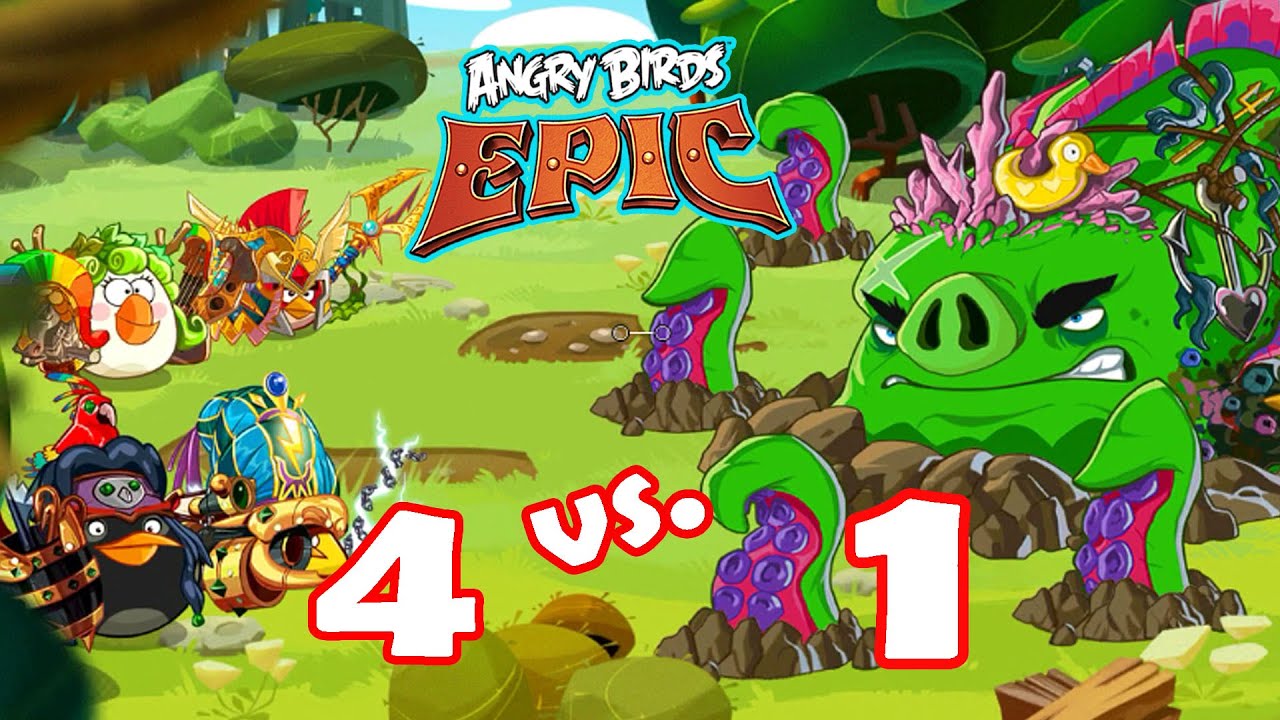 Angry Birds Epic: Gameplay (Dangers From The Deep) 4 vs.1 Defeat The World Boss