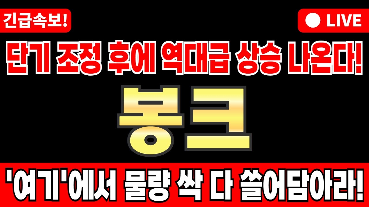 [봉크 코인 전망] 단기 조정 후에 역대급 상승 나온다! '여기'에서 물량 싹 다 쓸어담아라!