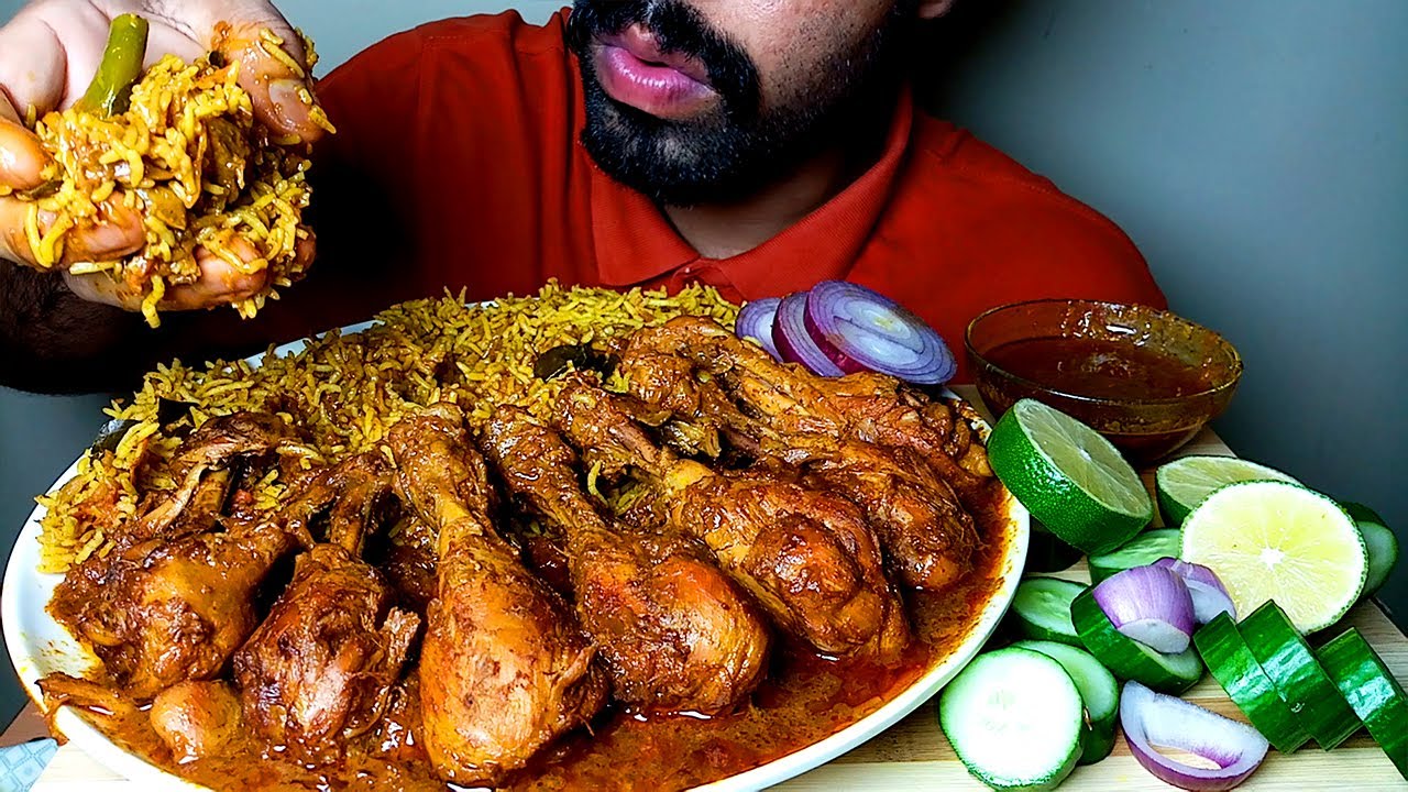 EATING VEG BIRYANI WITH SPICY CHICKEN LEG CURRY #HungryPiran