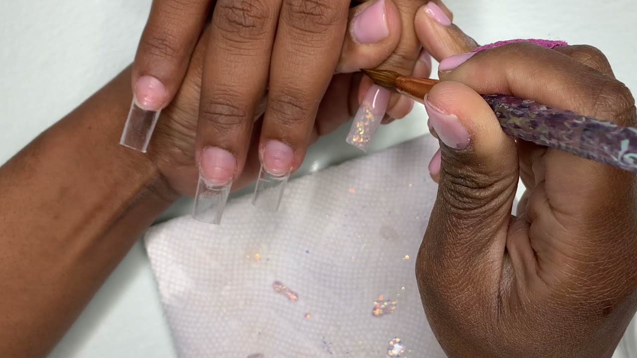 Short Glitter Tip Ombre Acrylic Nail