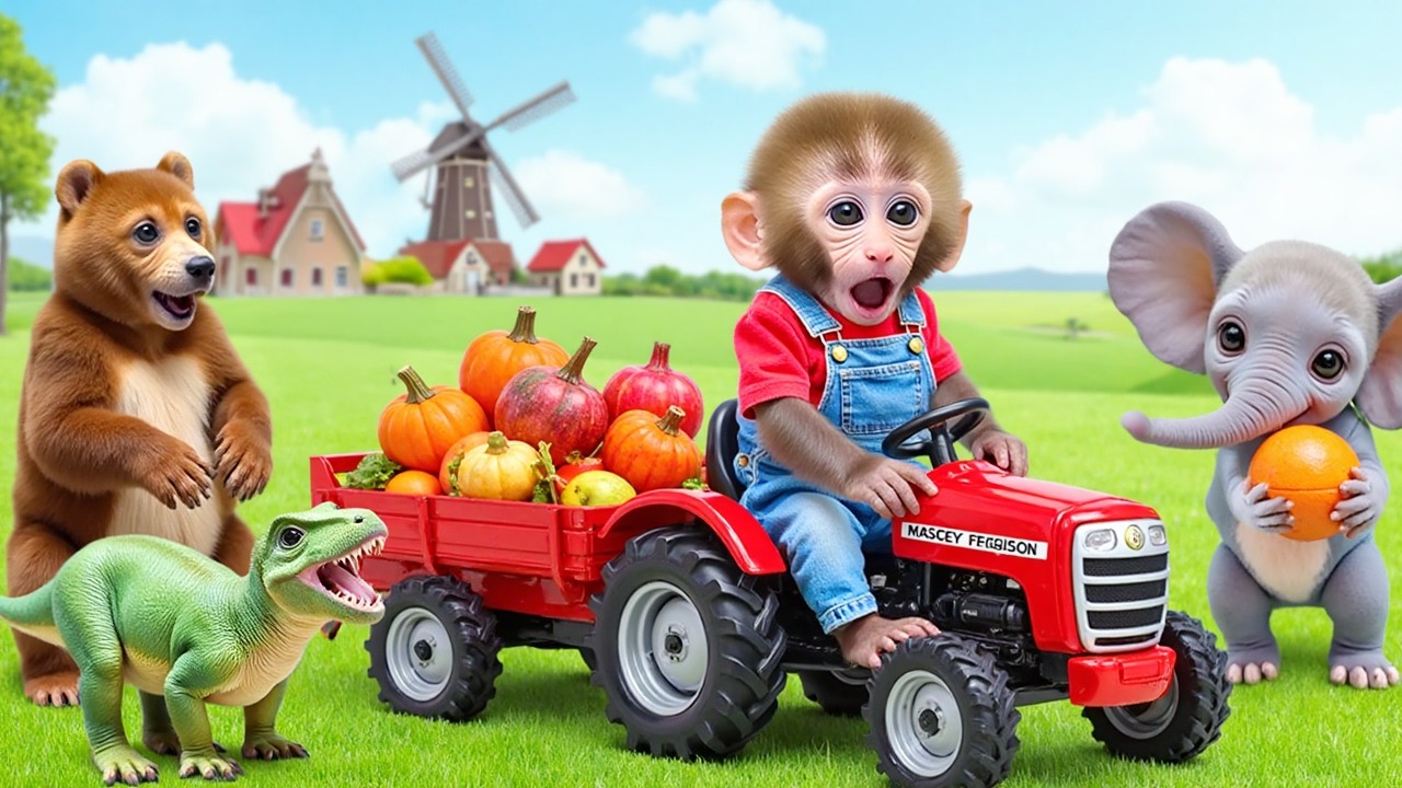 Monkey Nana drives a Tractor to rescue the duckling and catches a sneaky thief stealing pomegrantes