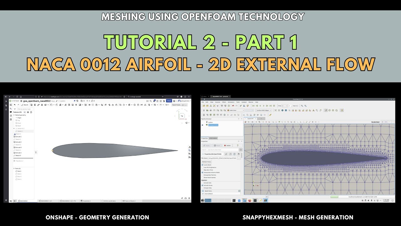 Meshing with snappyHexMesh | Tutorial 2-Part 1 | NACA 0012 airfoil - 2D external flow