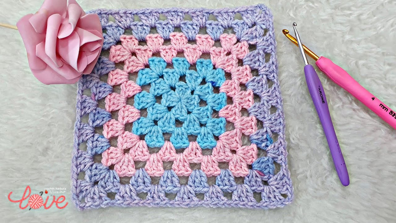 كروشيه طريقة عمل وحدة مربع الجراني للمبتدئين سهل جدا How to crochet granny square