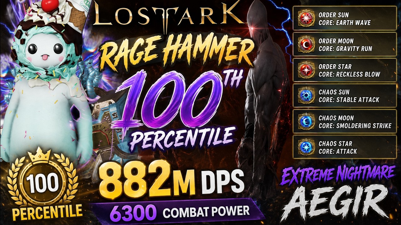 [Lost Ark] Rage Hammer Extreme Nightmare Aegir Gameplay (882m DPS, 6300 combat power)