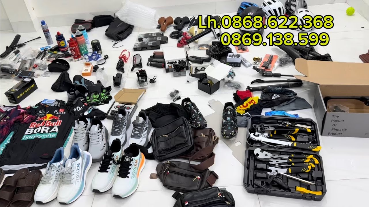 Phụ kiện xe đạp Nhật đồng giá 30k-Gang tay sỏ ngón Mỹ-Bơm mini Đức-Bọc yên da Nhật-Đèn siêu sáng