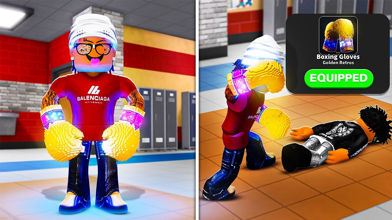 The GOLDEN RETRO Gloves are UNFAIR in Roblox Fight in a School..