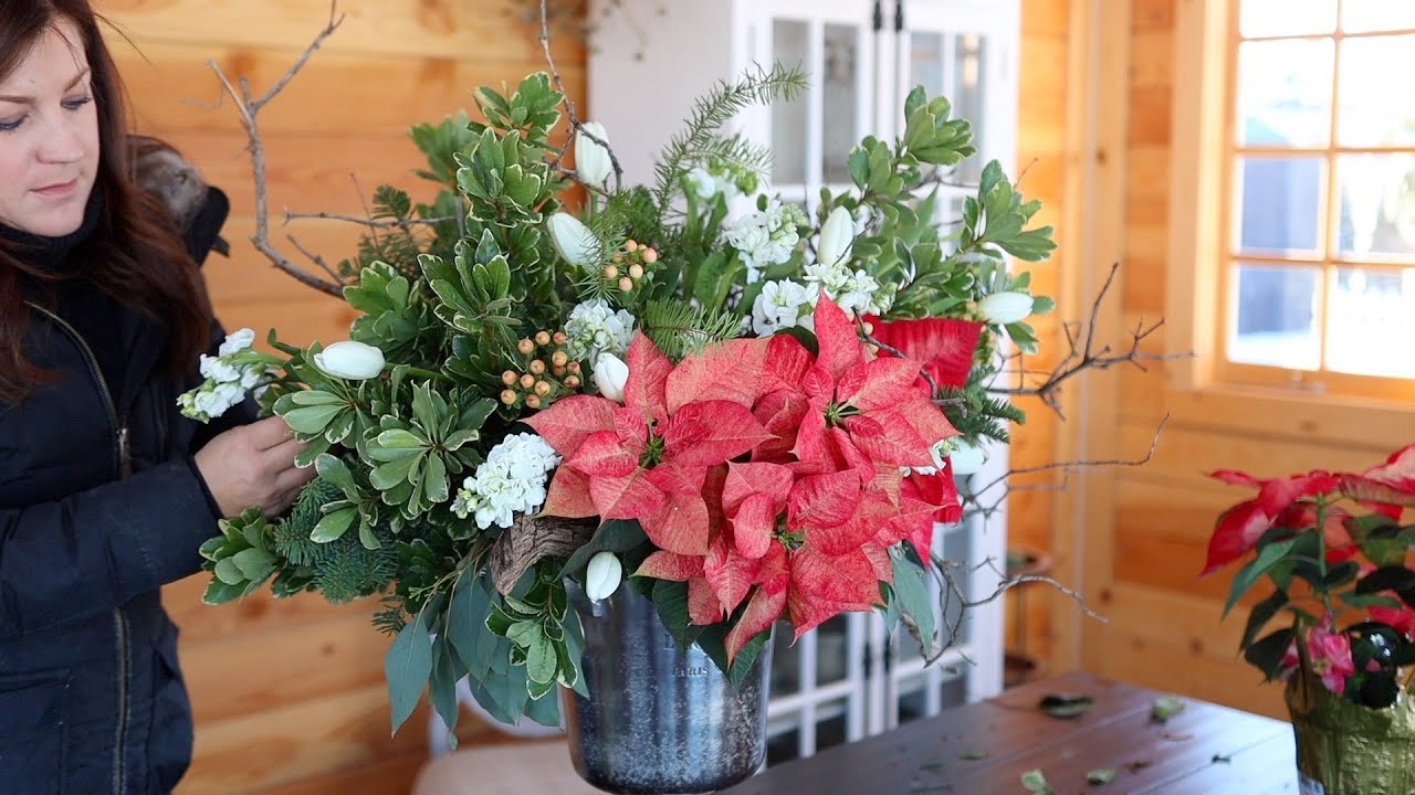 Using Poinsettias in a Fresh Cut Flower Arrangement! 💗💐😍 // Garden Answer