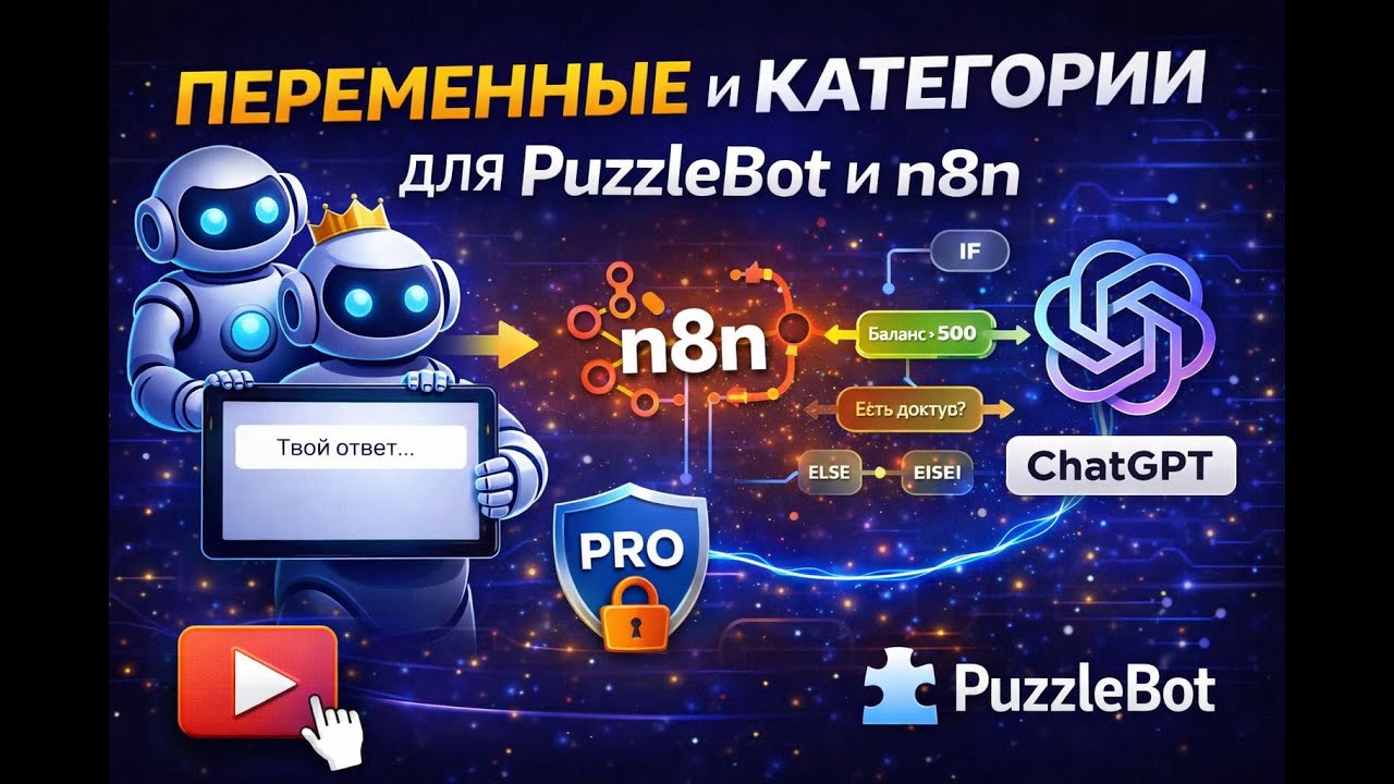 PuzzleBot → n8n Webhook → OpenAI API: форма ввода, проверка категории и баланса (переменные)