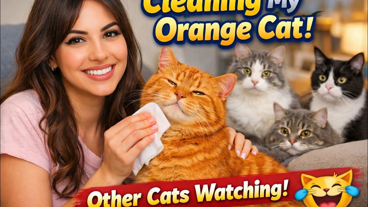 Cleaning My Orange Cat Leon with Wet Wipes 😹 | Other Cats Watching in Shock!